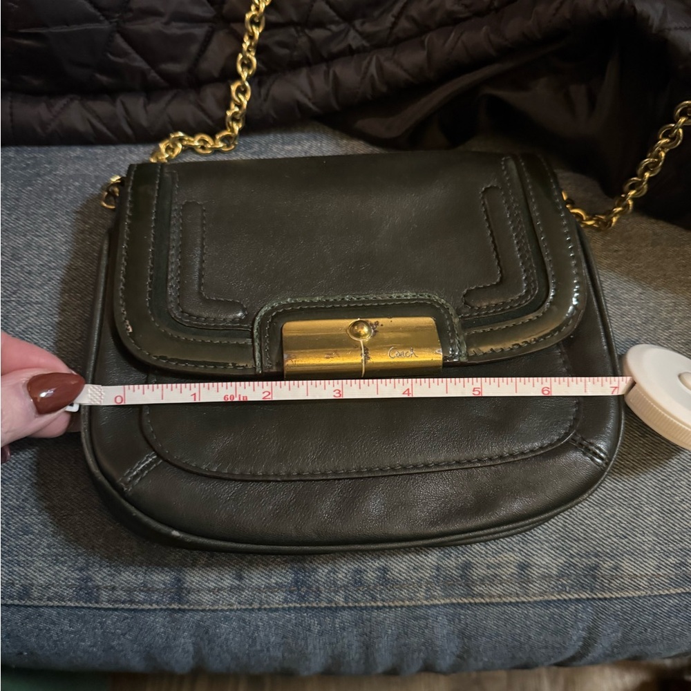 Coach Olive Leather Crossbody Bag with Gold Chain